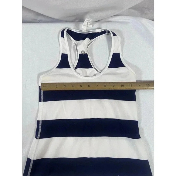 Lululemon Cool Racerback Tank Top Navy Blue White Stripe Size 4 - Picture 6 of 6